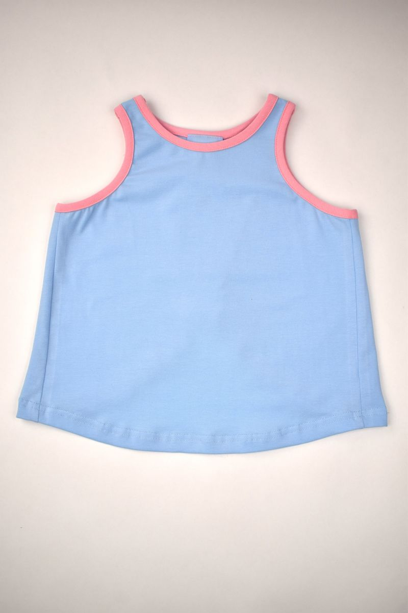 Pink Trim Blue Top - Tween