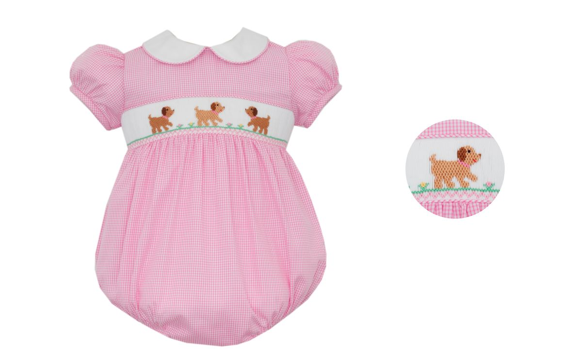 Puppies Girl's - Pink Check Girl's Short Bubble S/S 123F