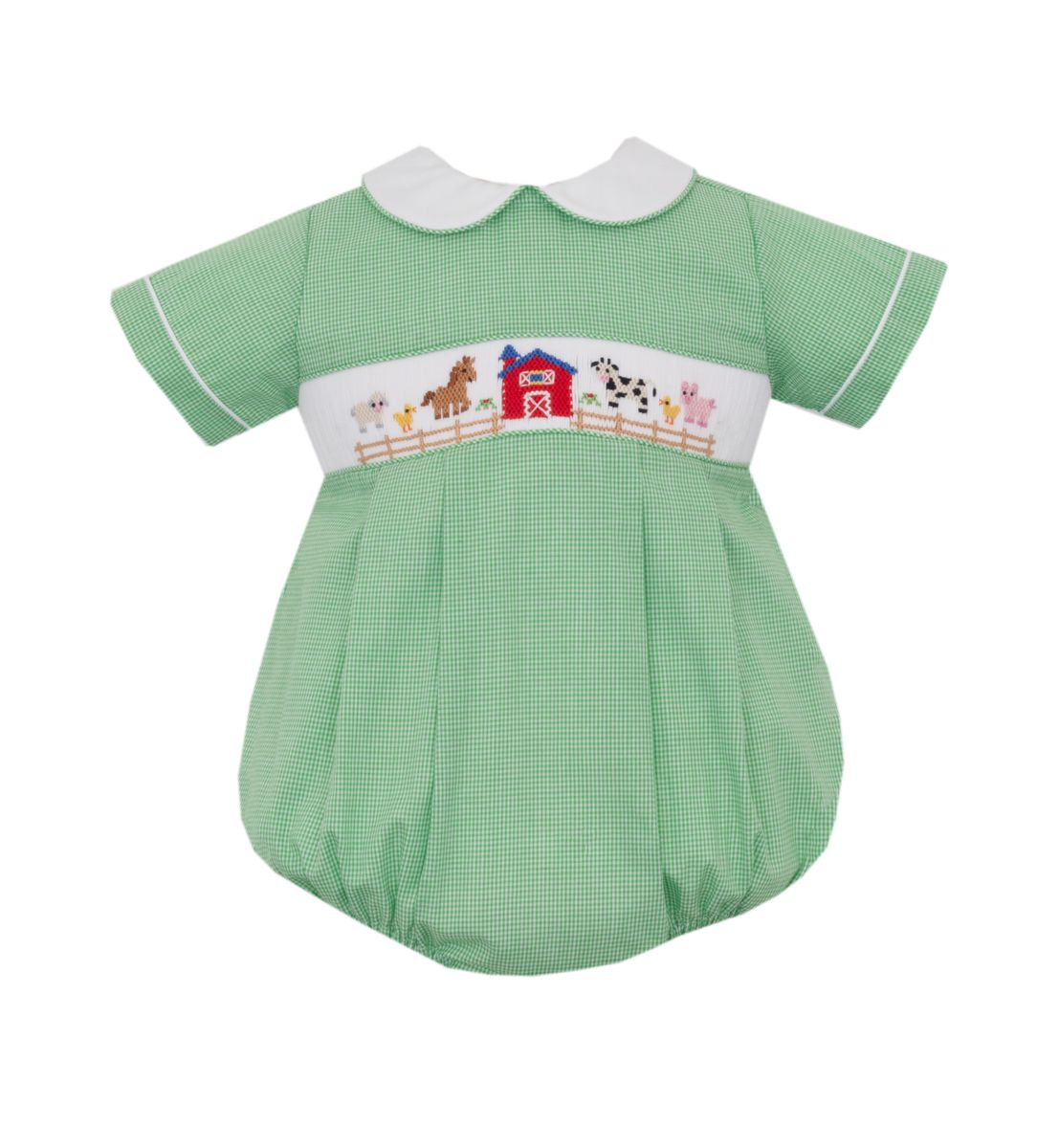Farm Boy's - Green Gingham Short Bubble S/S