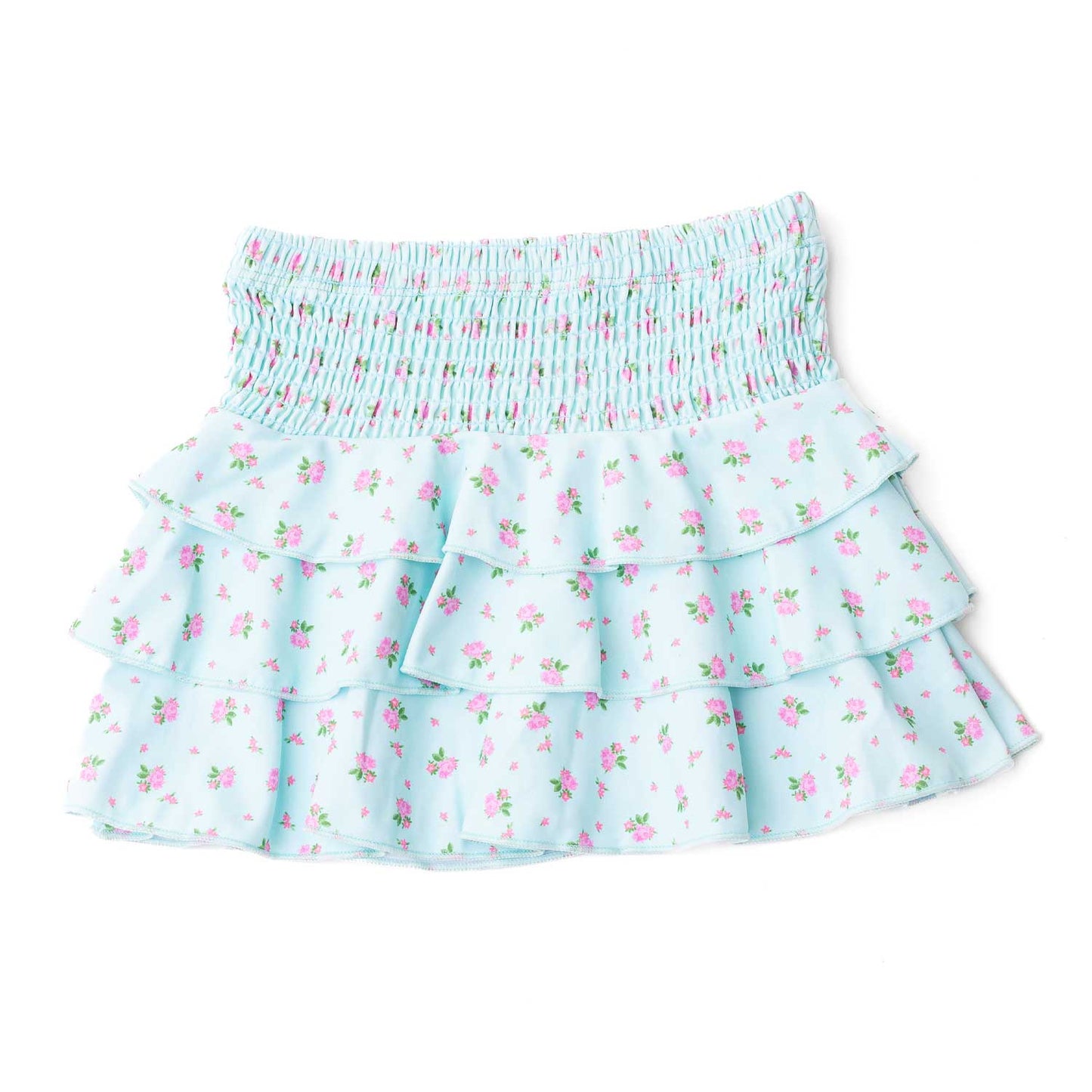 Seaside Rose Mint Floral Smocked Skirt - Tween