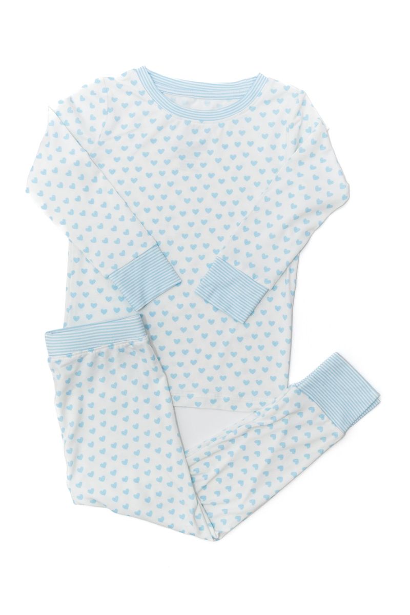 Hearts and Stripes 2 Piece Pajama Set - Light Blue