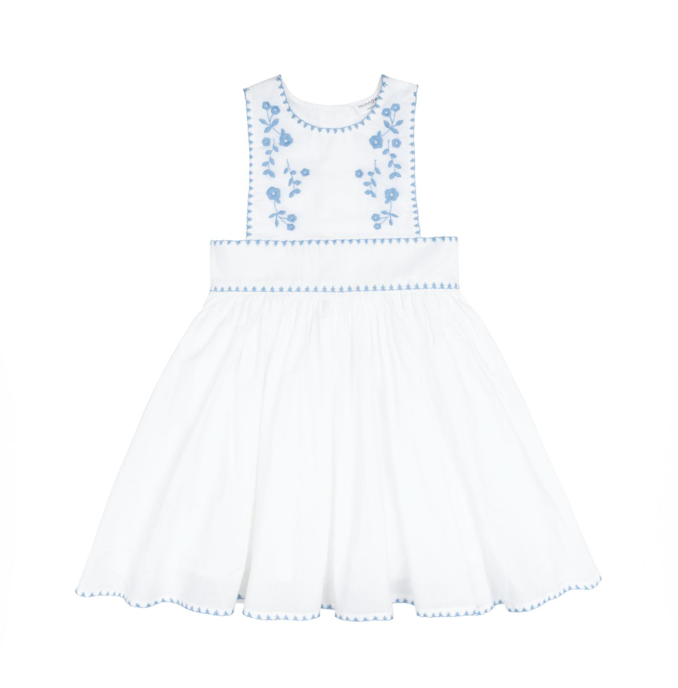 Girl's White Band Pinafore Dress w/Embroidery