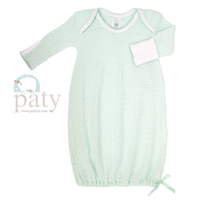 Paty Knit Overlap Shoulder Gown with Bow - Mint
