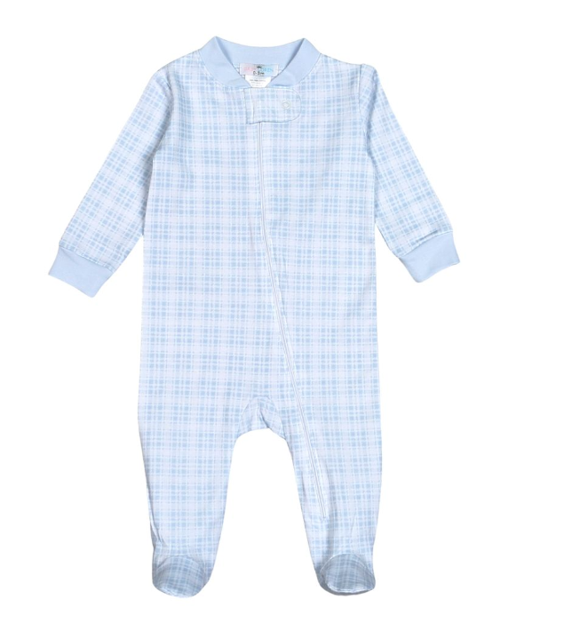 Casey Blue Plaids Pima Zipper Footie