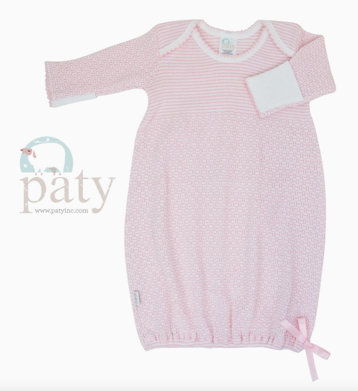 Paty Knit Overlap Shoulder Gown with Bow - Pink