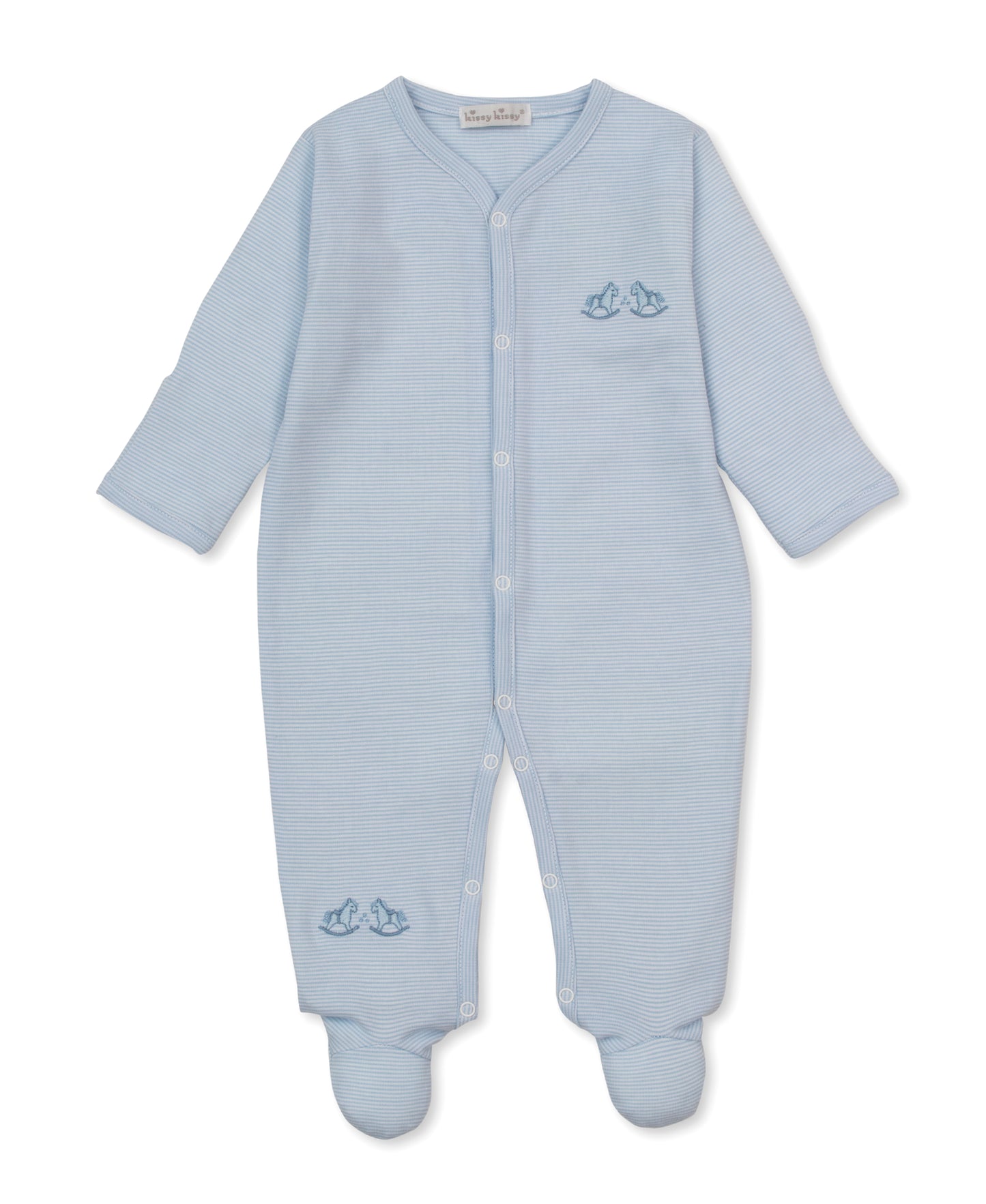Footie Stripe - Light Blue Gingham Rockers