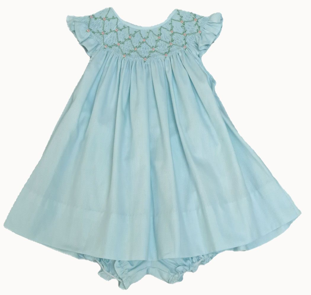 Classic Mint Embroidered Fabric Smock Bishop V-8756