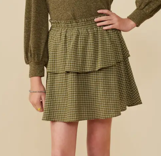 Plaid Elastic Waist Tiered Skirt - Tween