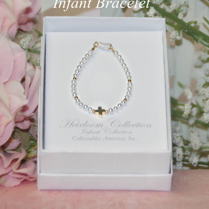 Infant Dainty Cross Pearl Bracelet 4.5"