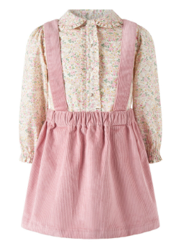 Floral Blouse & Cord Pinafore Set