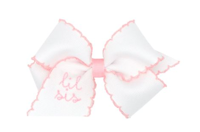 White w/ Pink Stitching Lil Sis Bow-Small