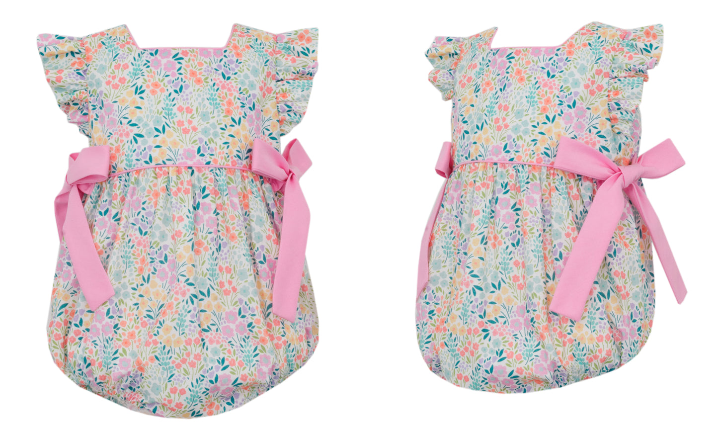 Sleeveless Girl's Romper w/Pink Side Bows English Garden Floral Print 3007F