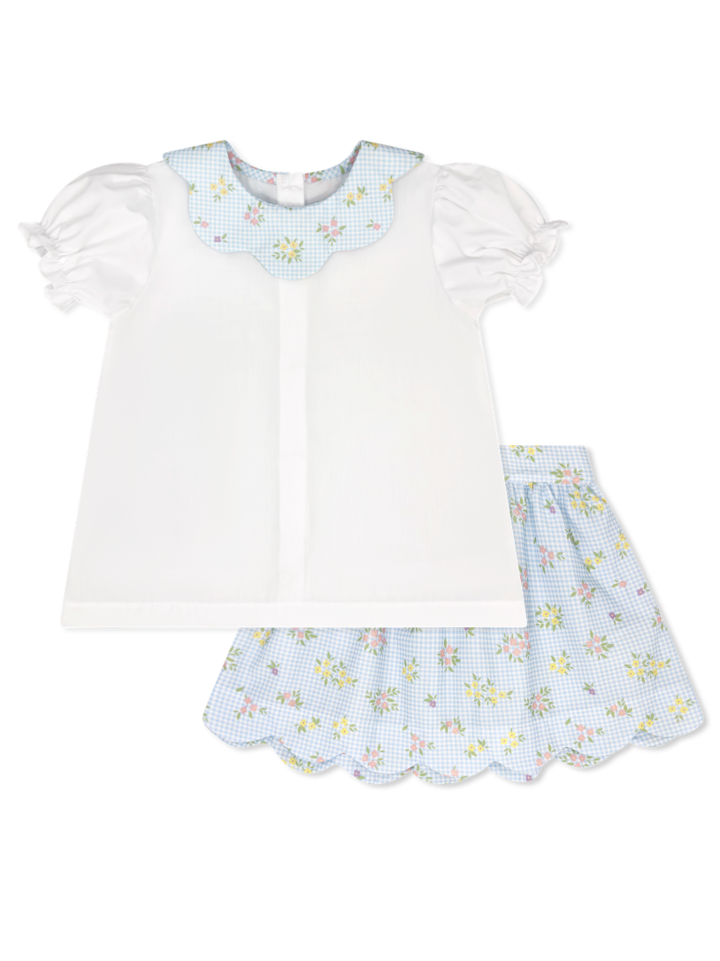 Susie Scallop Skirt Set - Spring Time Blooms w/ White Scallop Collar