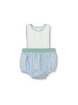 Hollis Bubble - Whales blue windowpane w/ magnolia mint band and piping