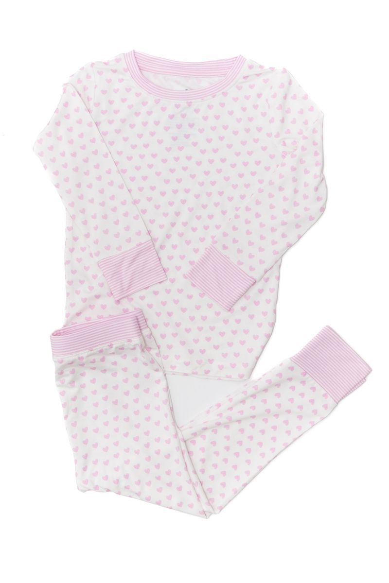 Hearts and Stripes 2 Piece Pajama Set - Pink