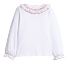 Smocked Madeline Blouse - White With Red