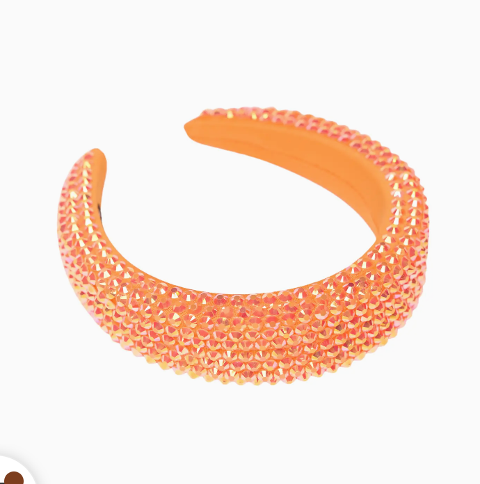 Puff Colored Rhinestone Headband - orange