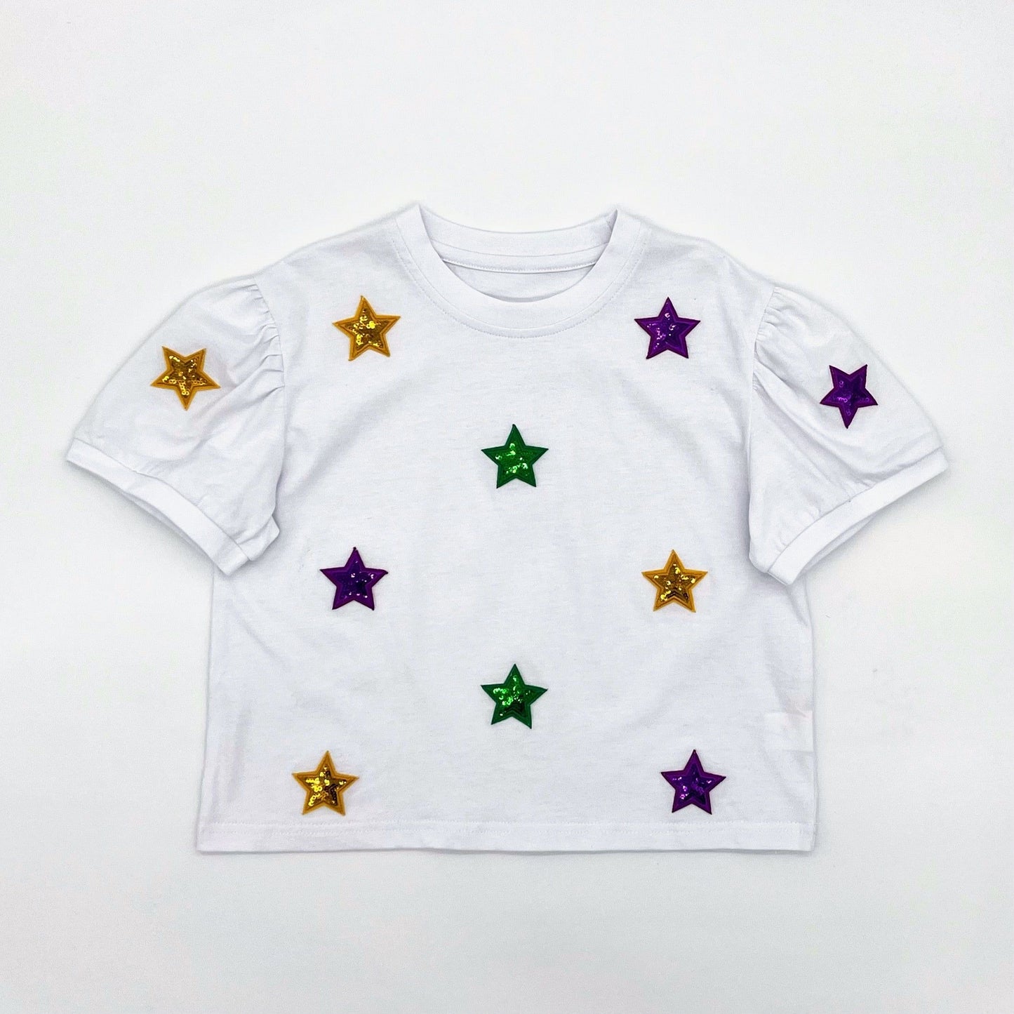Purple, Green, and Gold Star Patch Top