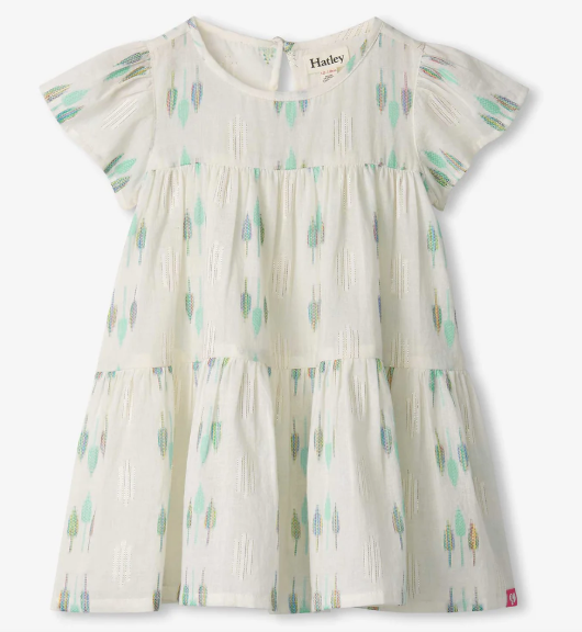 Blue Feather Woven Puff Dress