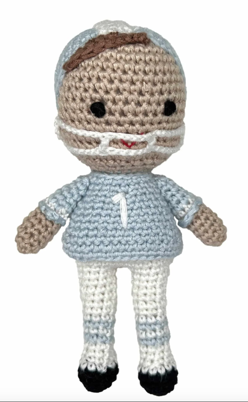 Bamboo Football Player Rattle 5" Blue/White