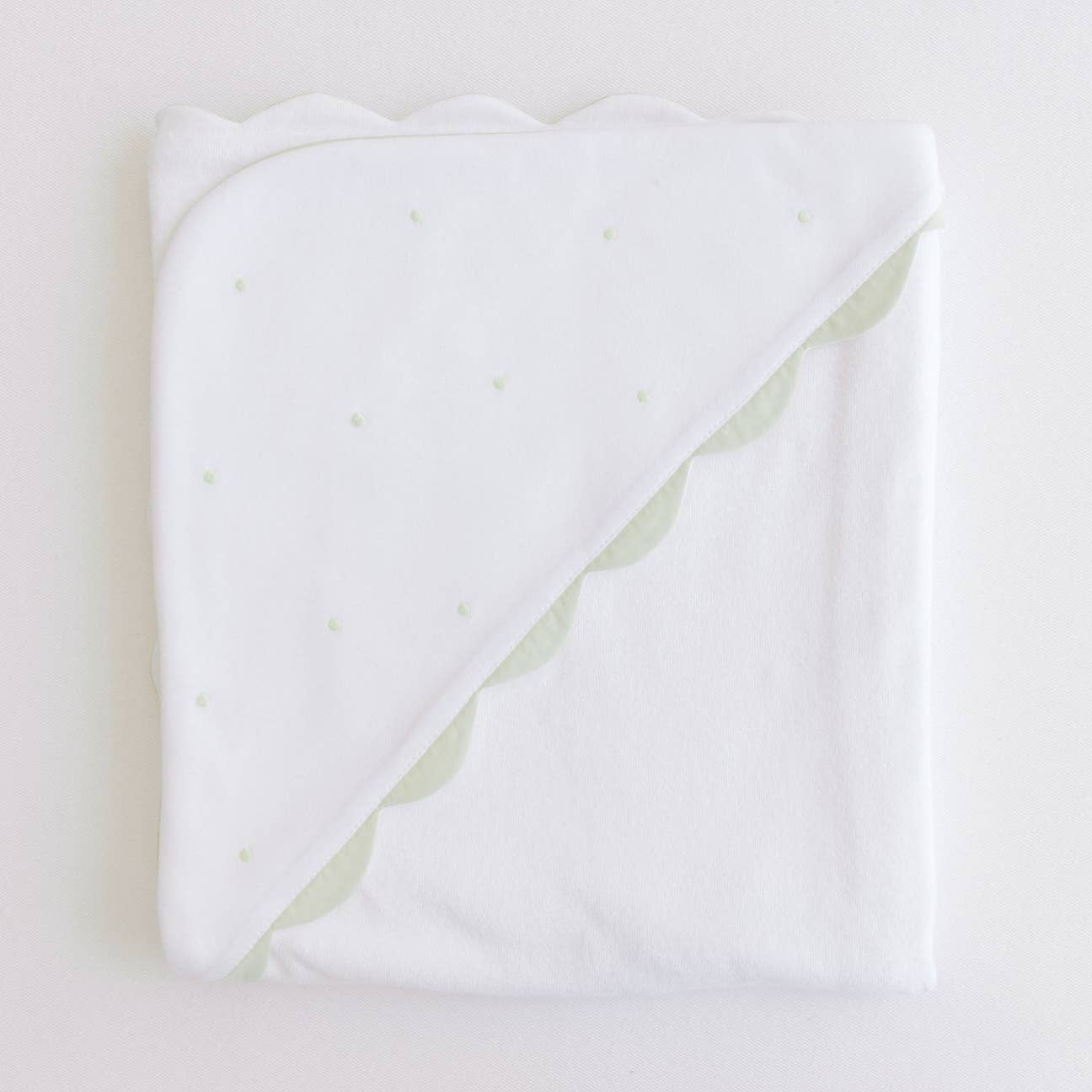 Hooded Towel - Sage Embroidered Dots