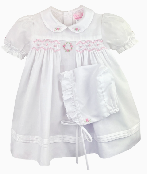 Flower Embroidered Smocked Dress - Pink 5221