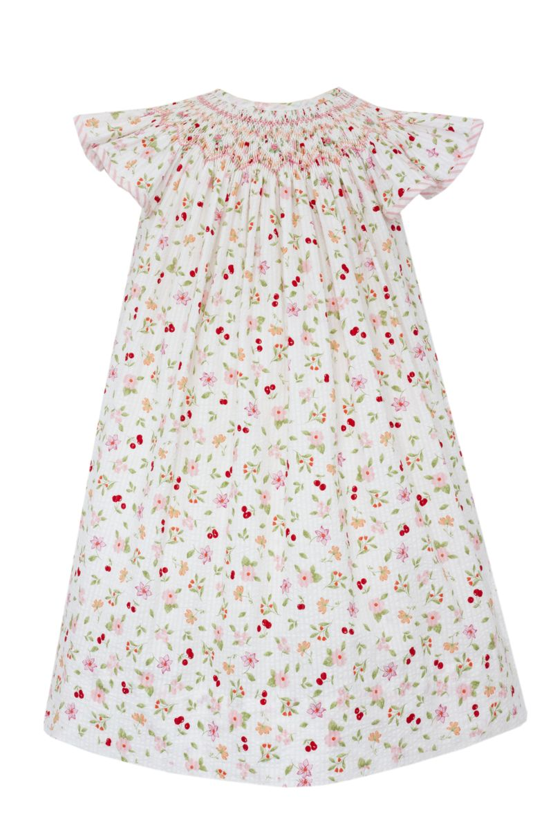 GROUP 4 - Pink seersucker floral print w/ pink stripe trim angel wing bishop (3003B-CS27)