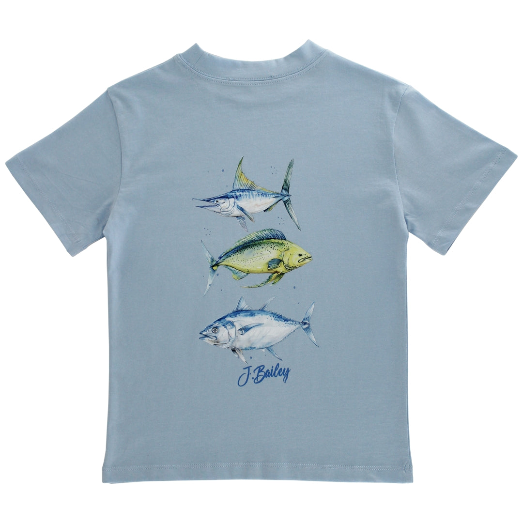 Short Sleeve Logo Tee - Fish Trio on Bayberry