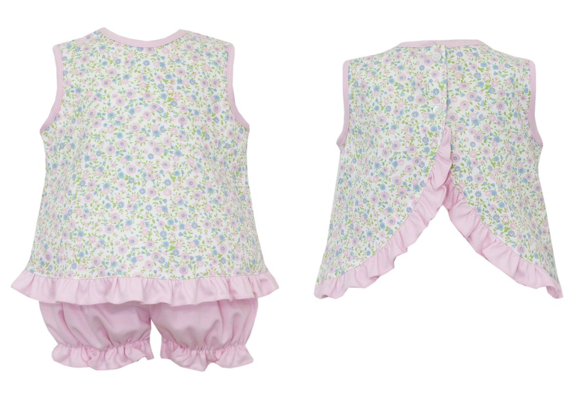 Group 1 - Pink and Blue Knit Floral Sleeveless Bloomer Set