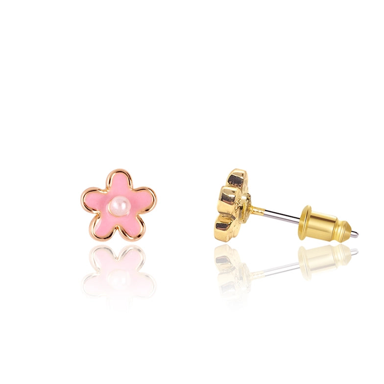 Pink Fancy Flower Cutie Stud Earrings - Tween