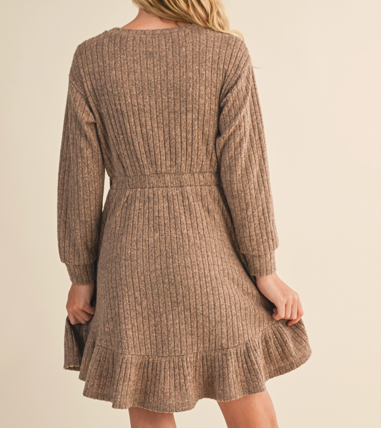 Hacci Long Sleeve Dress Brown - Tween
