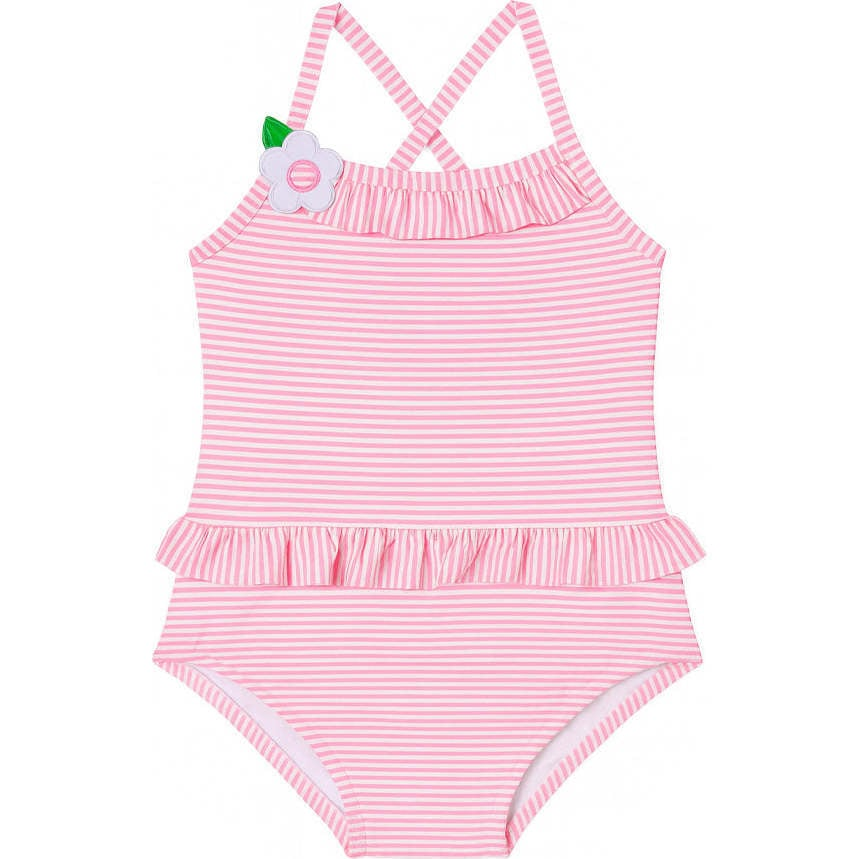Stripe Seersucker Swimsuit w/ Flower C6216