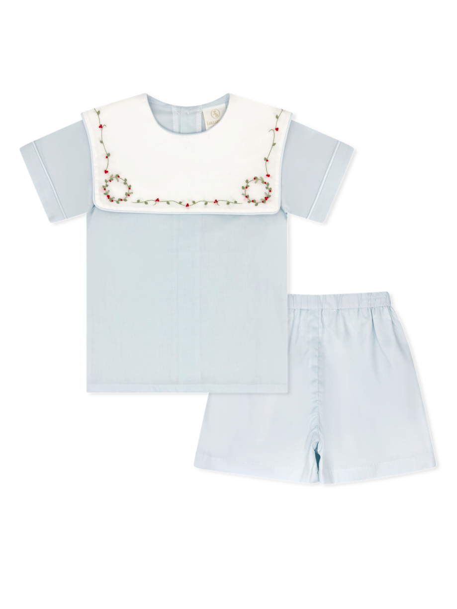 Christian Short Set - Blessings Blue w/Holly Embroidery