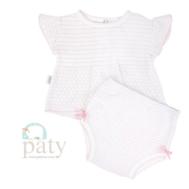 Paty Knit 2 Piece Diaper Set Pink Pinstripe #331