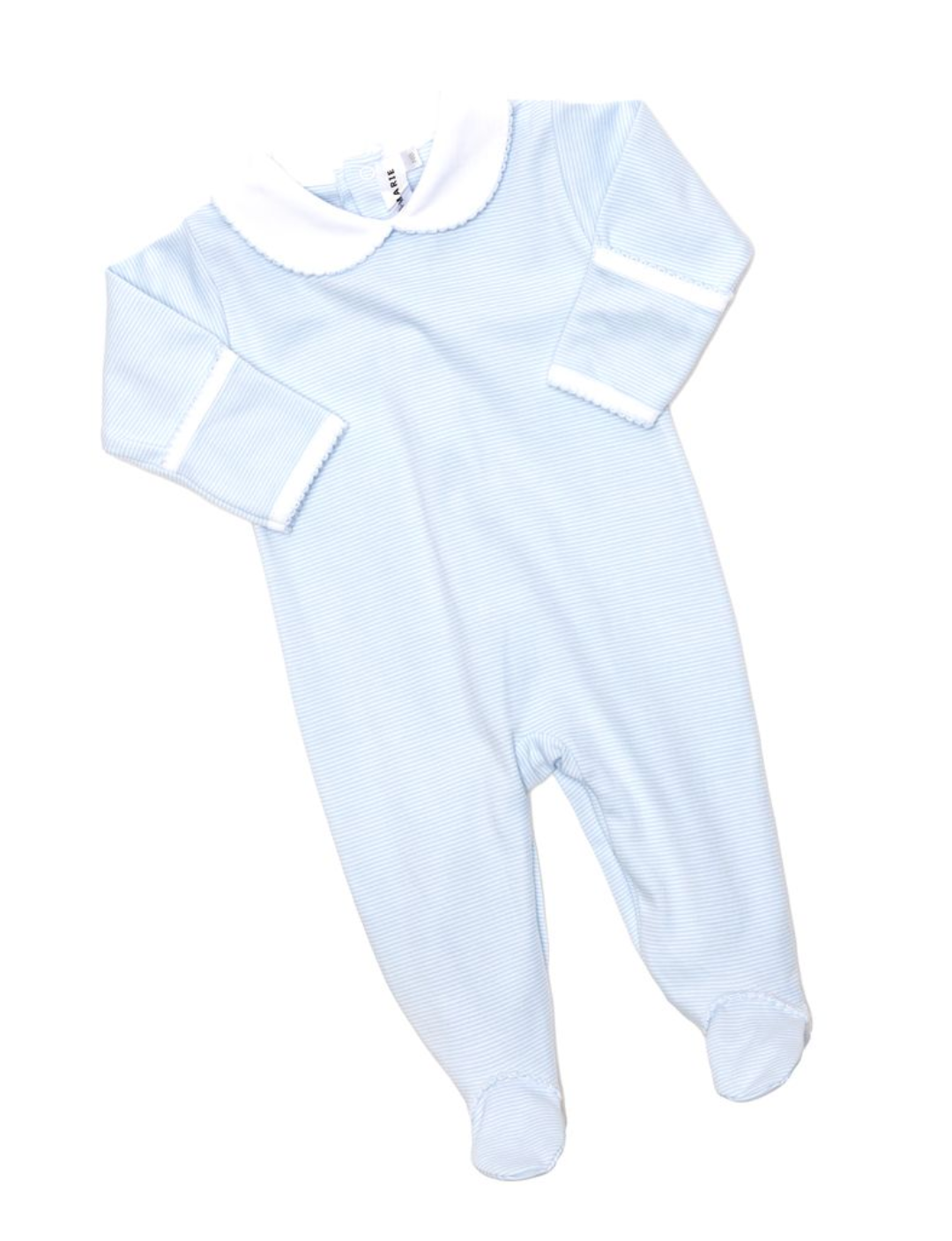 Stripe Collared Pima Footie - Lt Blue Mini Stripe