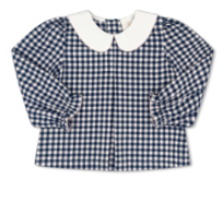 Caroline Blouse L/S - Blue Ridge Check, Pink Trim