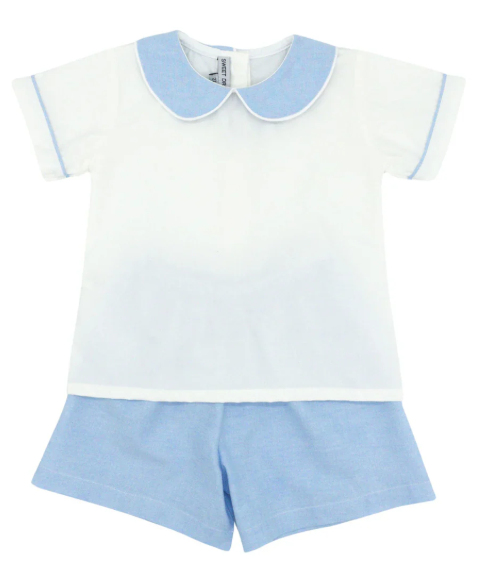White/Blue Chambray Shorts Set