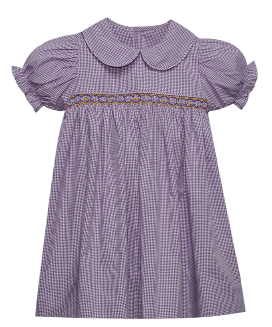 Tiger Purple/Gold Smocked Dress
