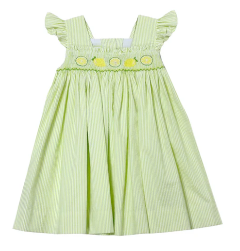 Lemon Aria Dress - Lime Green Stripe Seersucker