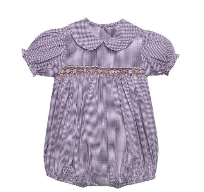Tiger Purple/Gold Smocked Girl Bubble