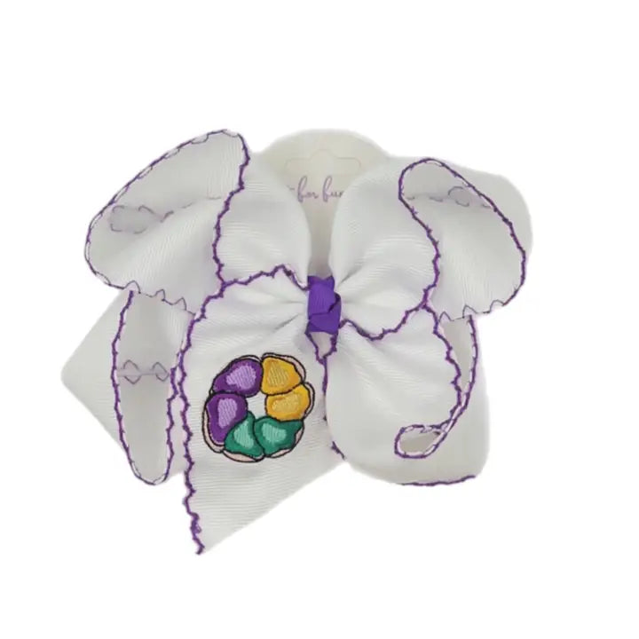 King Cake Embroidered Hair Bow