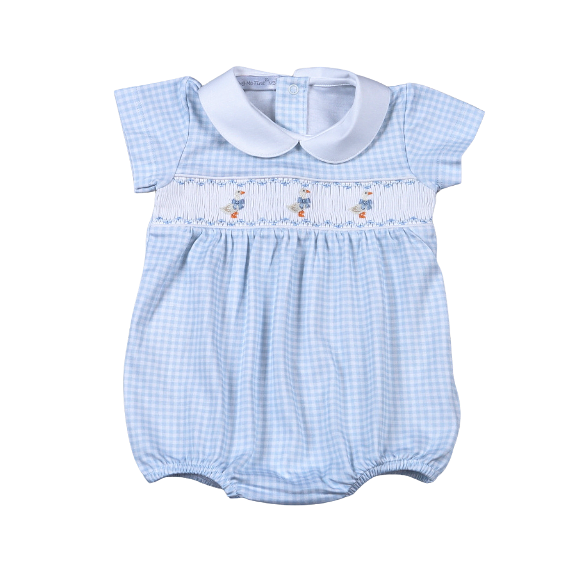 Blue Hand Smocked Baby Goose Bubble