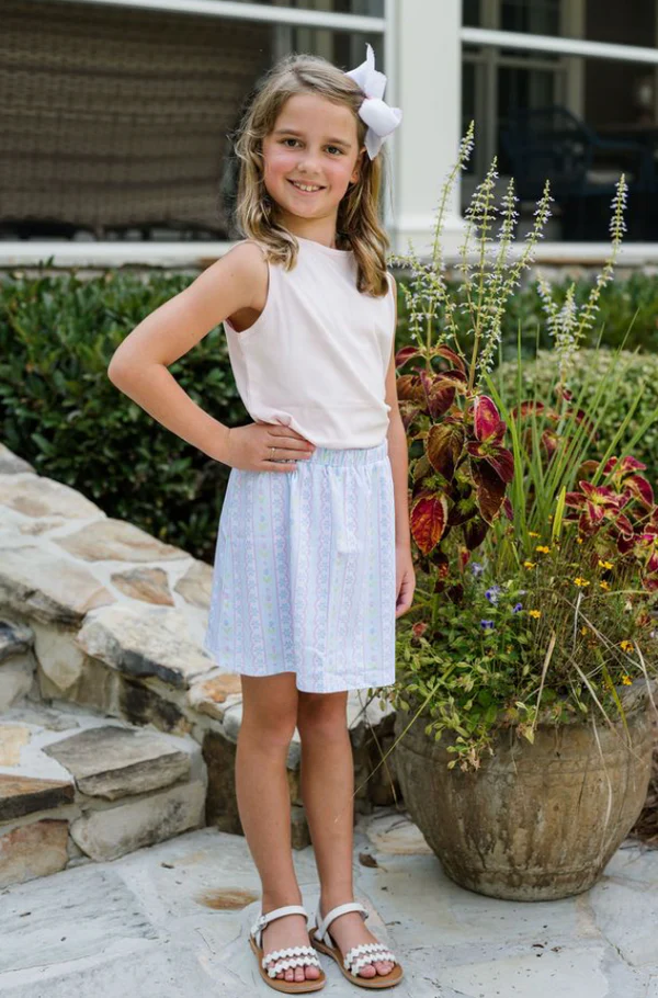 Blue Floral Scallop Sage Skirt Set