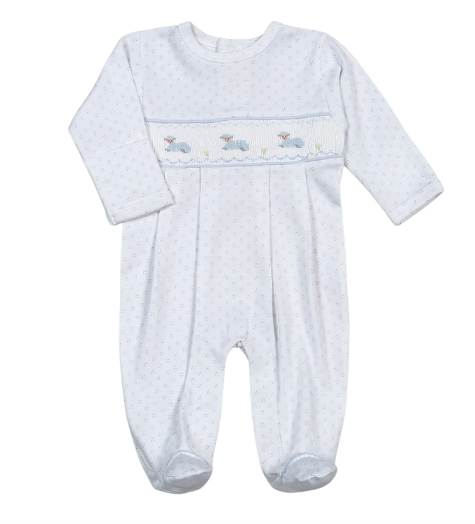 Blue Baby Lamb Hand Smocked Pima Footie