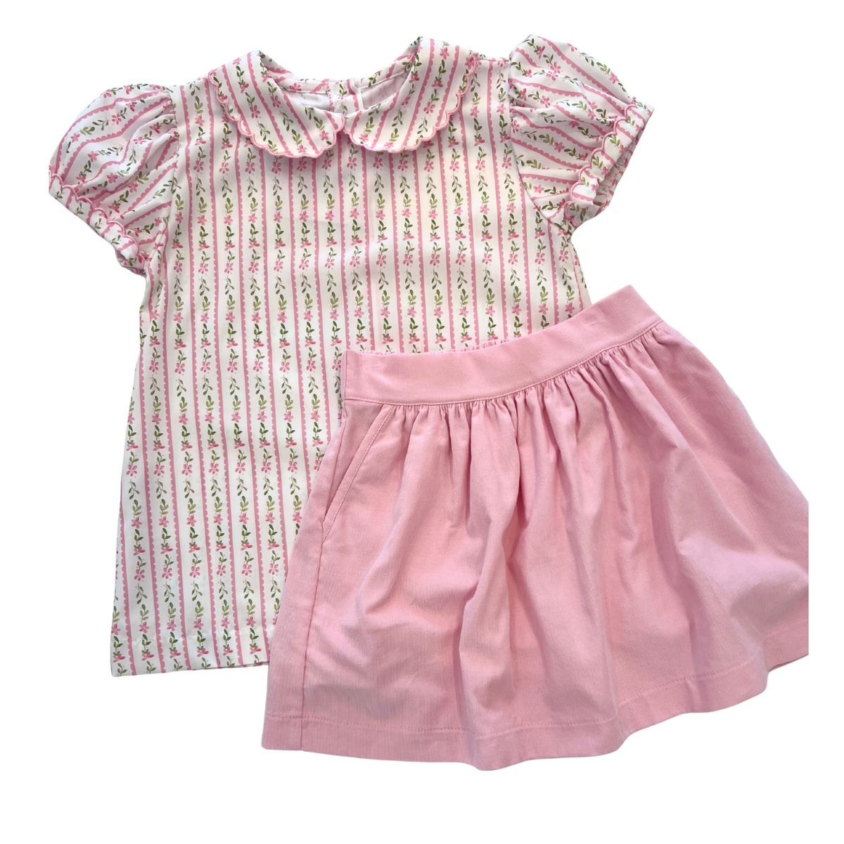 Cece Skirt Set - Pink Floral Cord - Tween