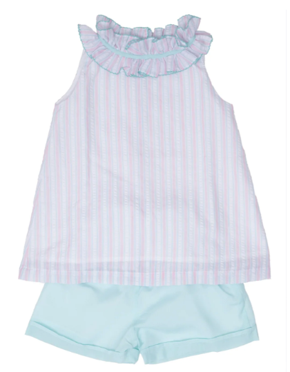 Delia Pink & Aqua Stripe Short Set