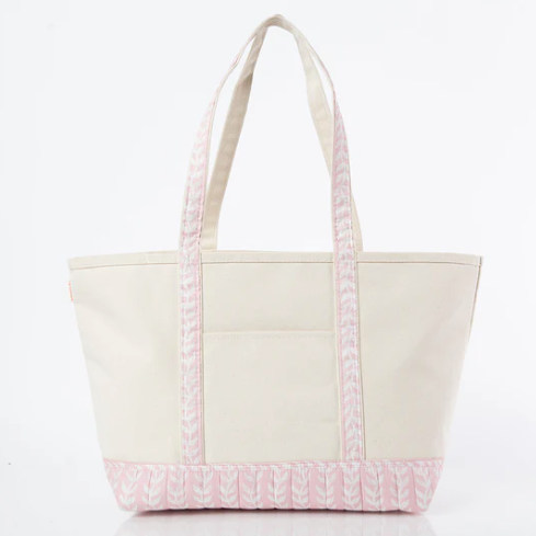 Block Print Large Canvas Tote - Powder Pink