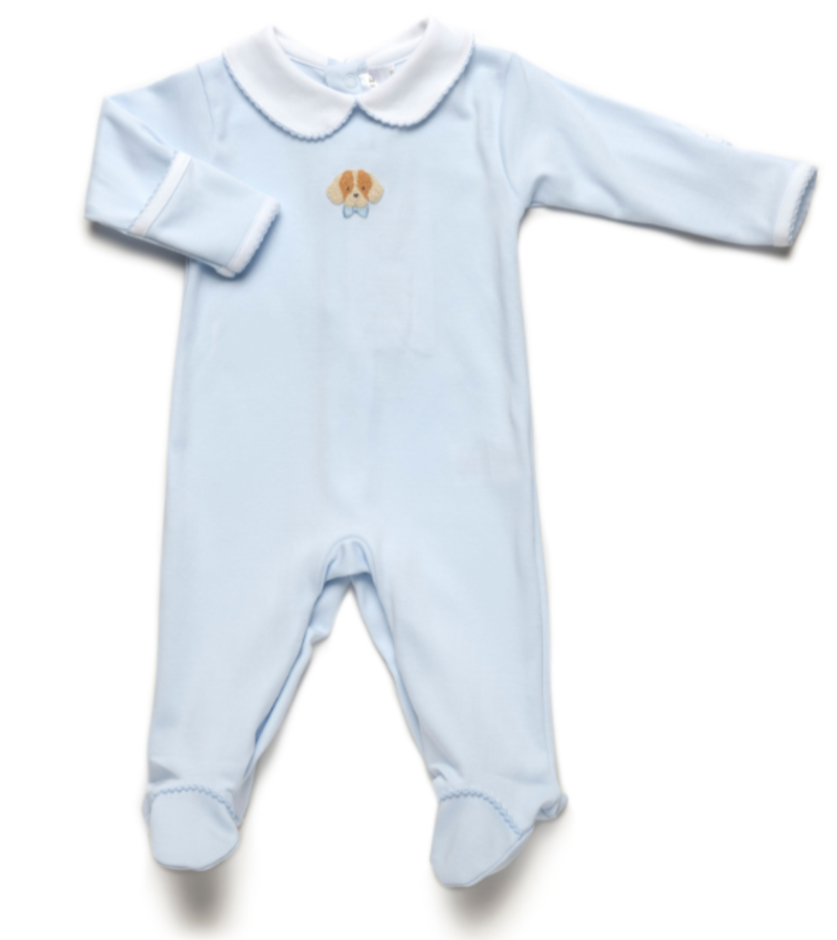 Spotted Boy Puppy Collared Pima Footie - Lt Blue