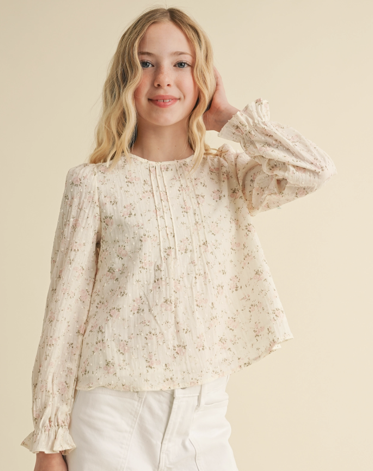 Pintuck Billow Long Sleeve Top - Tween