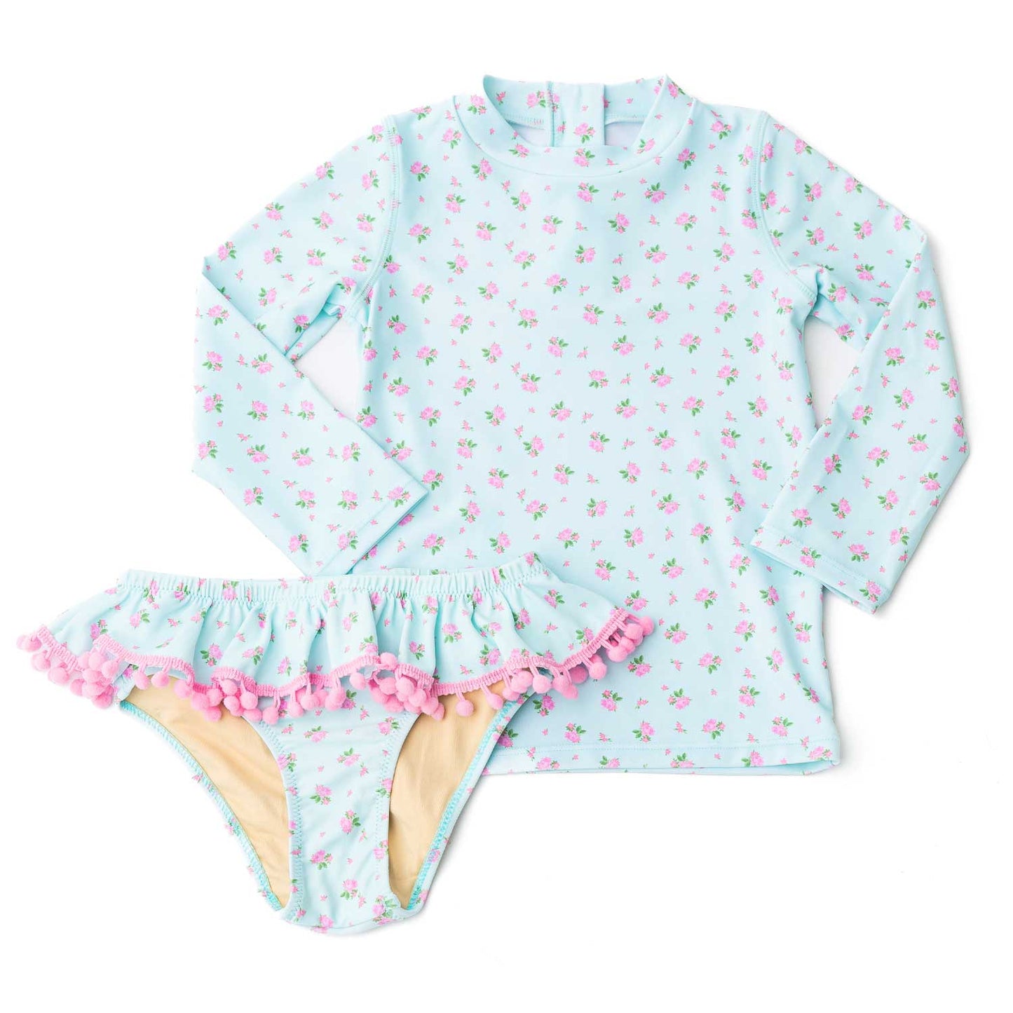 Seaside Rose Mint Floral Rashguard Swim Set
